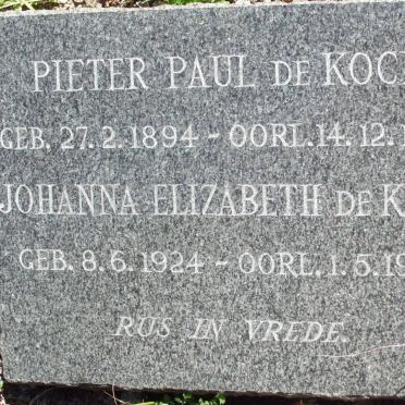 KOCK Pieter Paul, de 1894-1943 :: DE KOCK  Johanna Elizabeth 1924-1947