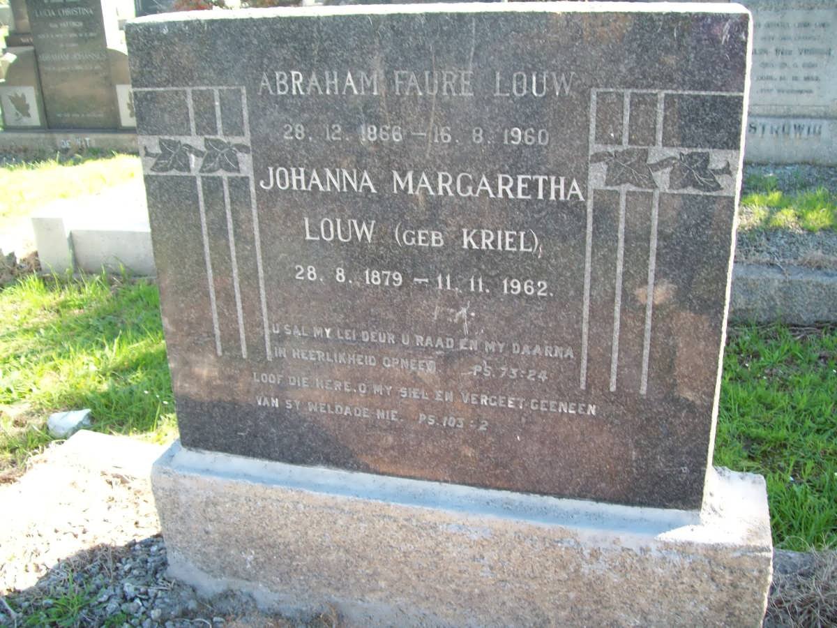 LOUW Abraham Faure 1868-1960 &amp; Johanna Margaretha KRIEL 1879-1962