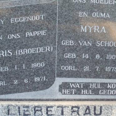 LIEBETRAU Chris 1900-1971 &amp; Myra VAN SCHOOR 1907-1975
