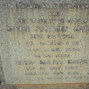 MALAN David Melius 1887-1942 &amp; Maria Susanna KRETZEN 1892-1940