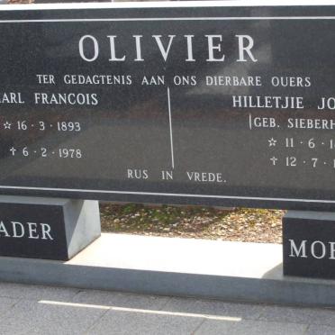 OLIVIER Charl Francois 1893-1978 &amp; Hilletjie Johanna SIEBERHAGEN 1892-1981
