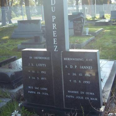 PREEZ J.K., du 1912-1977 &amp; A.D.P. 1916-1990