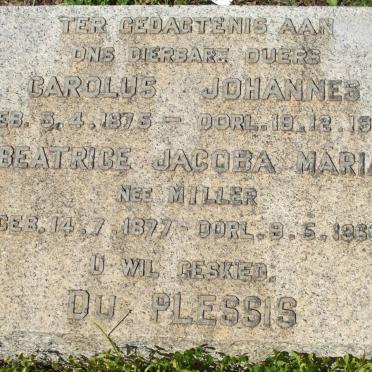 PLESSIS Carolus Johannes, du 1875-1956 &amp; Beatrice Jacoba Maria 1877-1960