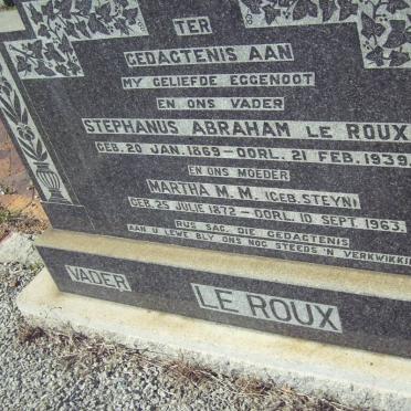 ROUX Stephanus Abraham, le 1869-1939 &amp; Martha M.M. STEYN 1872-1963