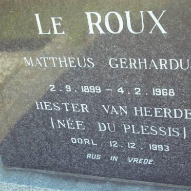ROUX Mattheus Gerhardus, le 1899-1968 &amp; Hester van Heerden DU PLESSIS -1993