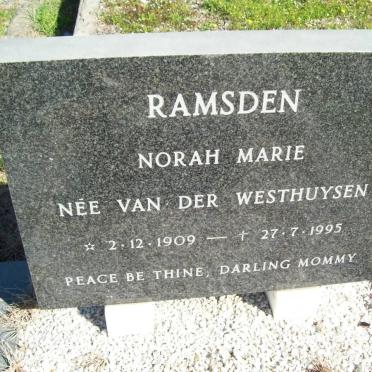RAMSDEN Norah Marie nee VAN DER WESTHUYSEN 1909-1995