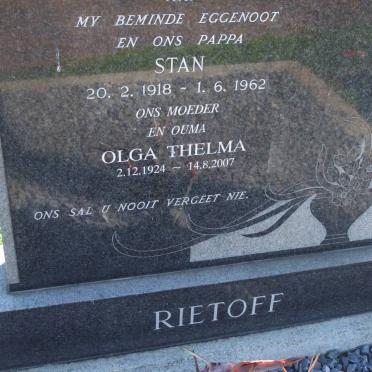 RIETOFF Stan 1918-1962 &amp; Olga Thelma 1924-2007