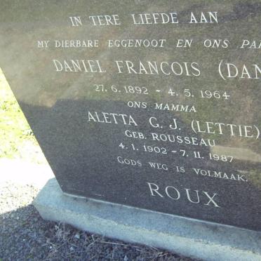 ROUX Daniel Francois 1892-1964 &amp; Aletta G.J. ROUSSEAU 1902-1987