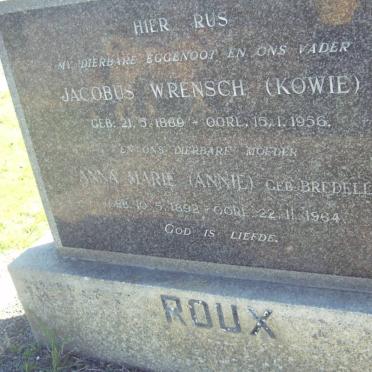 ROUX Jacobus Wrensch 1889-1956 &amp; Anna Marie BREDELL 1892-1964