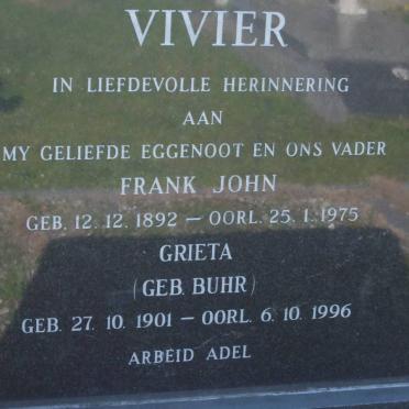 VIVIER Frank John 1892-1975 &amp; Grieta BUHR 1901-1996