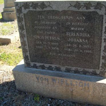 WIELLIGH Simon Petrus, von 1889-1956 &amp; Berendina Johanna 1895-1966