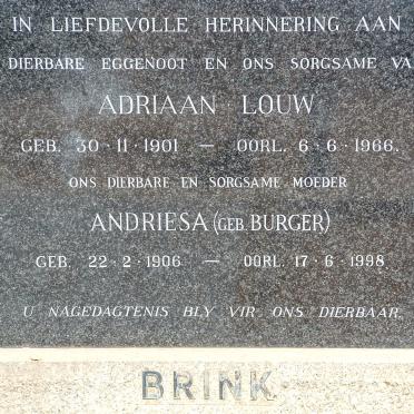 BRINK Adriaan Louw 1901-1966 &amp; Andriesa BURGER 1906-1998