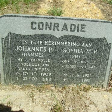 CONRADIE Johannes P. 1909-1993 &amp; Sophia M.P. 1921-1998