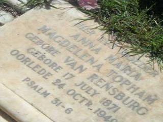 TOPHAM Anna Maria Magdelena nee VAN RENSBURG 1871-194?