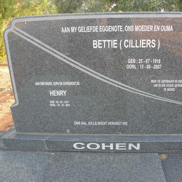 COHEN Henry 1917-2011 &amp; Bettie CILLIERS 1918-2007