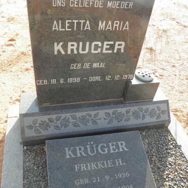 KRUGER Aletta Maria nee DE WAAL 1898-1978 :: KRUGER Frikkie H. 1936-1998