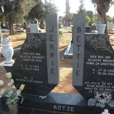 KOTZE Jerrie 1914-1994 &amp; Bettie 1918-2000