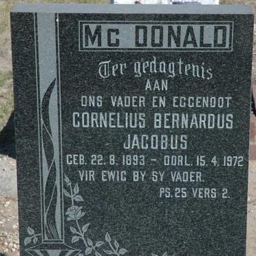 McDONALD Cornelius Bernardus Jacobus 1893-1972