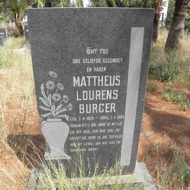 BURGER Mattheus Lourens 1918-1989