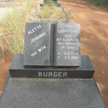 BURGER Aletta Johanna nee van WYK 1918-1986