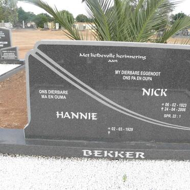 BEKKER Nick 1923-2006 &amp; Hannie 1929-