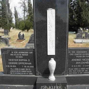 KLERK Andries Nicolaas Jan Daniel, de 1921-1983 &amp; Hester Sophia J. OPPERMAN 1926-2004