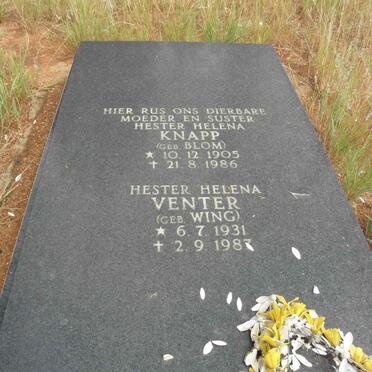 KNAPP Hester Helena nee BLOM 1905-1986 :: VENTER Hester Helena nee WING 1931-1987