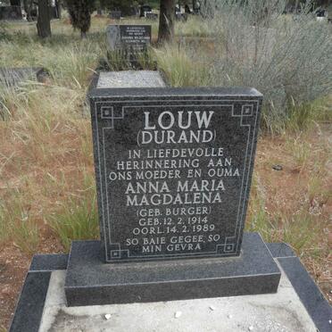 LOUW Anna Maria Magdalena, formerly DURAND, nee BURGER 1914-1989