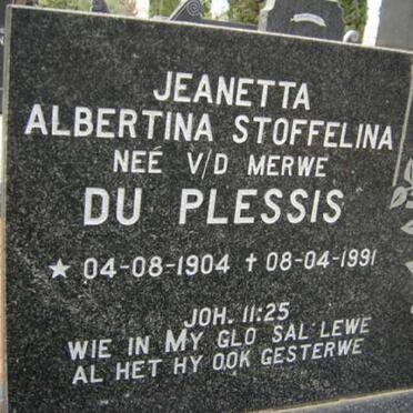 PLESSIS Pieter Gert Wessel, du 1903-1971 &amp; Jeanetta Albertina Stoffelina v.d. MERWE 1904-1991