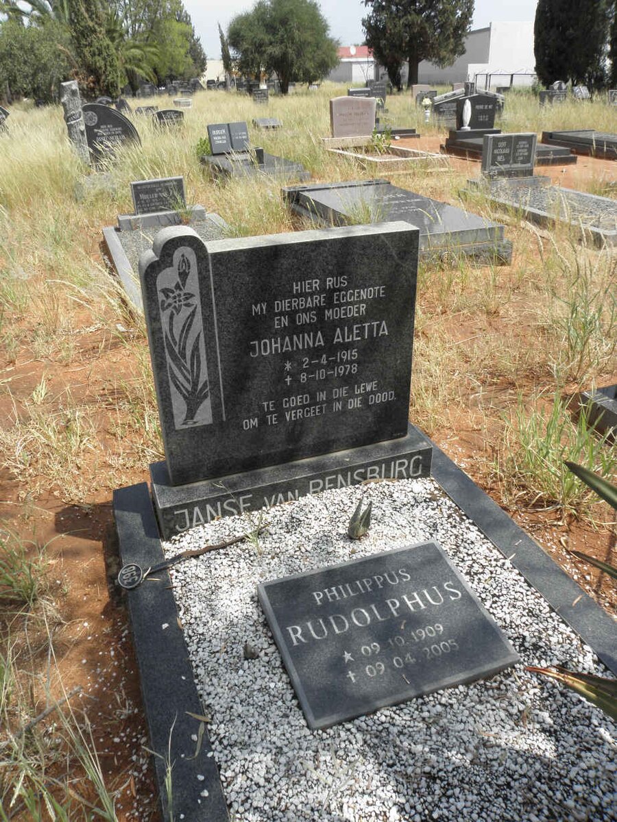 RENSBURG Philippus Rudolphus, Janse van 1909-2005 &amp; Johanna Aletta 1915-1976