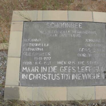SCHOONBEE Johannes Diederiks 1908-1983 &amp; Susanna Petronella Catharina GROBLER 1917-1991