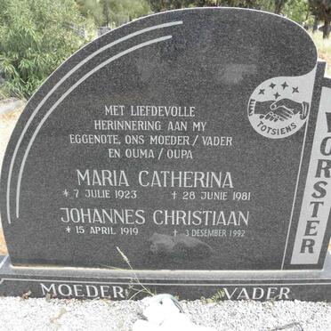 VORSTER Johannes Christiaan 1919-1992 &amp; Maria Catherina 1923-1981