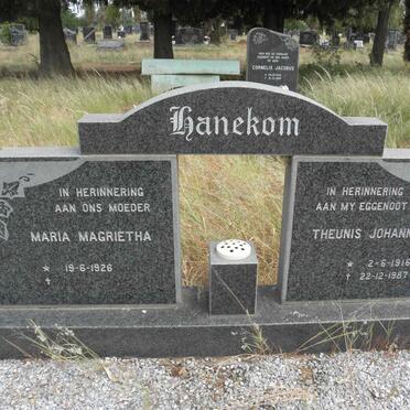 HANEKOM Theunis Johannes 1916-1987 &amp; Maria Magrietha 1926-