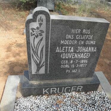 KRUGER Aletta Johanna nee DUVENHAGE 1896-1977