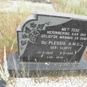 PLESSIS A.M.S.J., du nee CLOETE 1922-1986