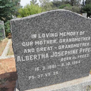 PYPER Albertha Josephine nee du PREEZ 1881-1964