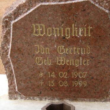 WONIGKEIT Ida Gertrud nee WENGLER 1907-1999