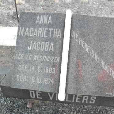 VILLIERS Anna Magarietha Jacoba, de nee V.D. WESTHUIZEN 1883-1974