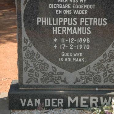 MERWE Phillippus Petrus Hermanus, van der 1898-1970