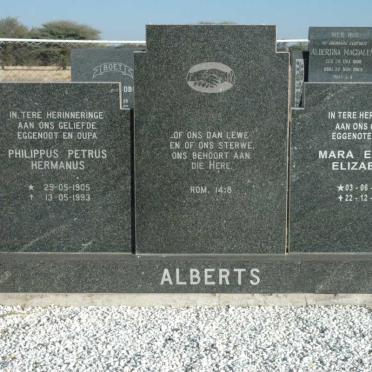 ALBERTS Philippus Petrus Hermanus 1905-1993 &amp; Mara Engela Elizabeth 1915-2005