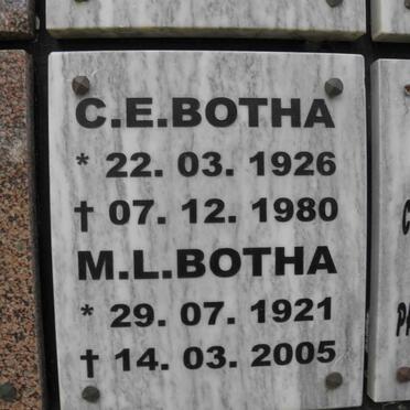 BOTHA M.L. 1921-2005 &amp; C.E. 1926-1980