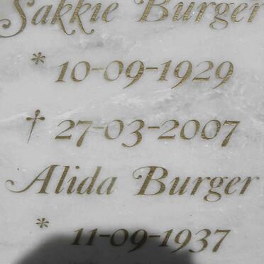 BURGER Sakkie 1929-2007 &amp; Alida 1937-2012
