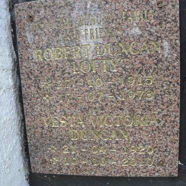 DUNCAN Robert  1915-1973 &amp; Vesta Victoria 1920-2010