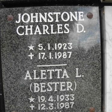 JOHNSTONE Charles D. 1923-1987 &amp; Aletta L. BESTER 1933-1987 