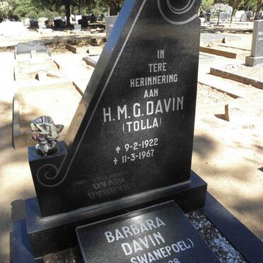 DAVIN H.M.G. 1922-1967 &amp; Barbara SWANEPOEL 1928-2011