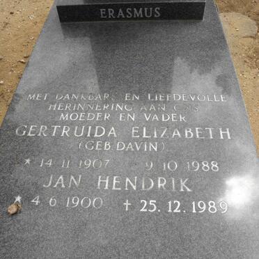 ERASMUS Jan Hendrik 1900-1989 &amp; Gertruida Elizabeth DAVIN 1907-1988
