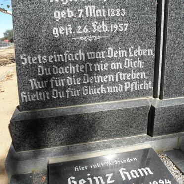 HAM Agnes 1883-1957 : : HAM Hans 1915-1994