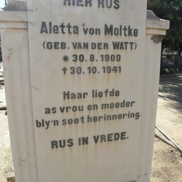 MOLTKE Aletta, von nee VAN DER WATT 1909-1941