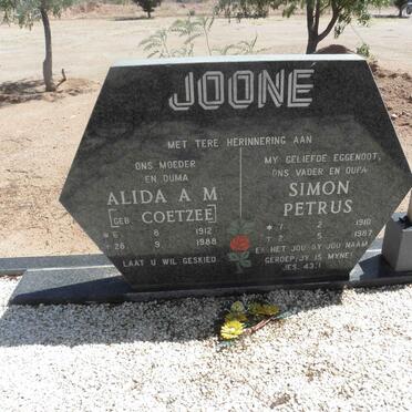 JOONE Simon Petrus 1910-1987 &amp; Alida A.M. COETZEE 1912-1988