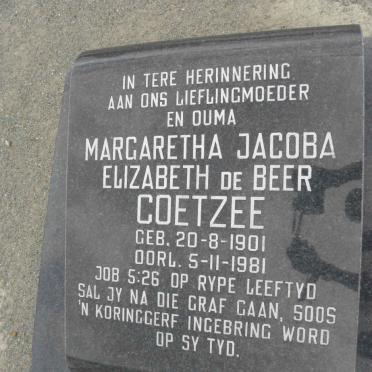 COETZEE Margaretha Jacoba Elizabeth De Beer 1901-1981